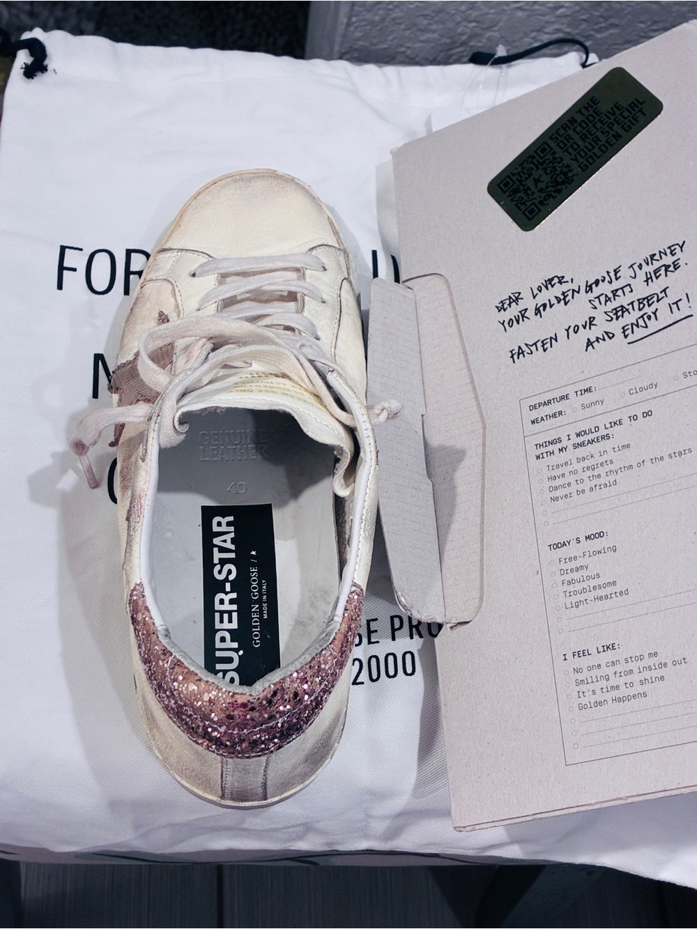 Golden Goose White Sneakers with Rose Gold Star and Glitter Heels - Picture 3 of 4
